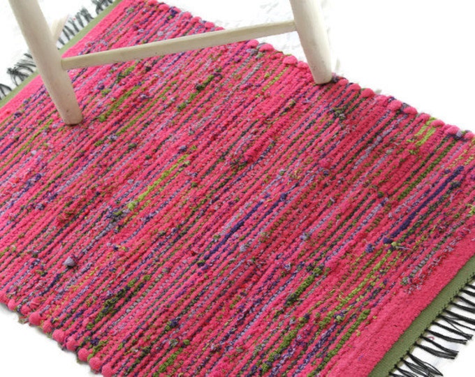 Recycled Cotton Rag Rug Loom Woven Rug Pink Rag Carpet Etsy