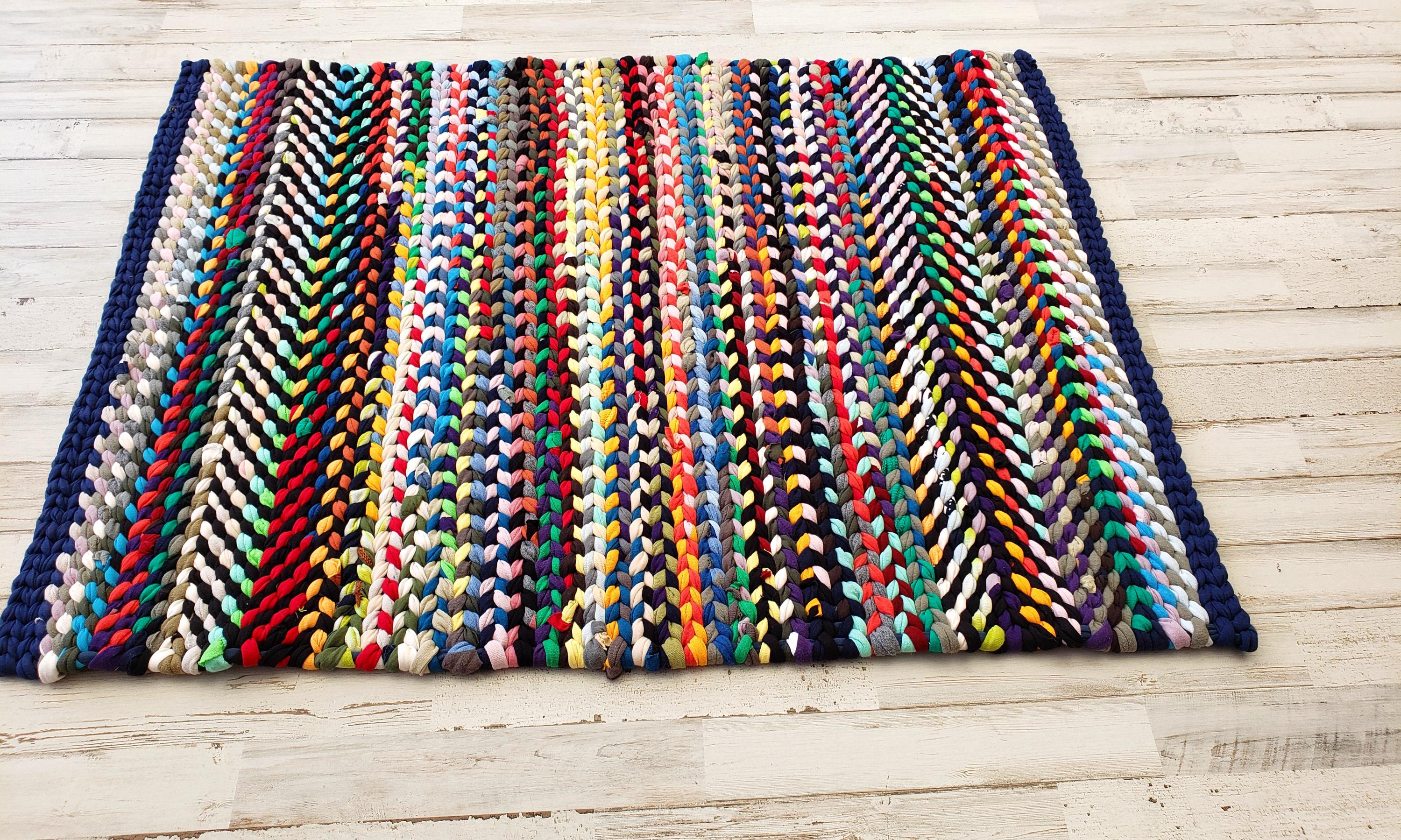 Tie Rag Rug Multi Colored Twined Rag Rug, Handwoven With Recycled Tshirts - Etsy