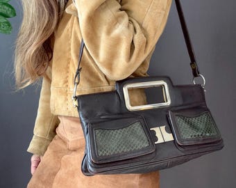 Vintage años 70, Jacques Esterel, bolso de hombro marrón,