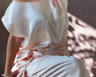 Vintage Christian Dior jaren 90 zijden loungeset |  Asymmetrische top en broek