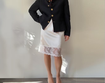 Vintage christelijke zijden onderjurk in ivoor - maat Small