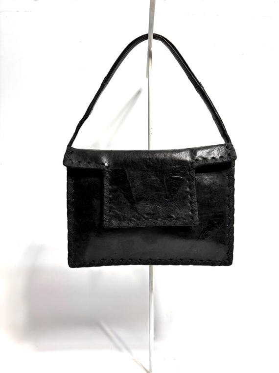 Vintage black small leather handbag - 1940's of earlier