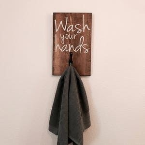 bathroom sayings wall decor, wash your hands towel hook, bathroom towel holder, bathroom decorations, half bath wall decor, towels, hooks image 3