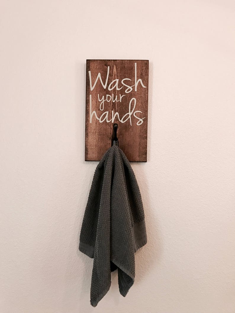 bathroom sayings wall decor, wash your hands towel hook, bathroom towel holder, bathroom decorations, half bath wall decor, towels, hooks image 3