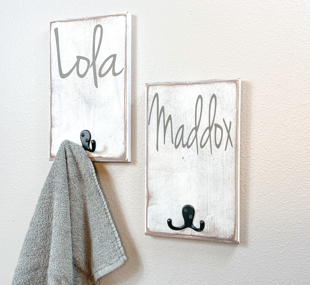 Bathroom Wall Decor, Personalized Name Hook, Towel Holder, Personalized ...