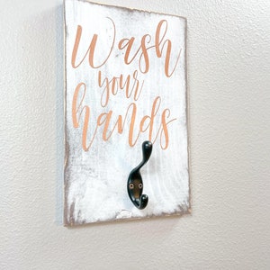 bathroom sayings wall decor, wash your hands towel hook, bathroom towel holder, bathroom decorations, half bath wall decor, towels, hooks image 4