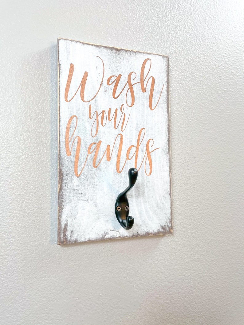 bathroom sayings wall decor, wash your hands towel hook, bathroom towel holder, bathroom decorations, half bath wall decor, towels, hooks image 4