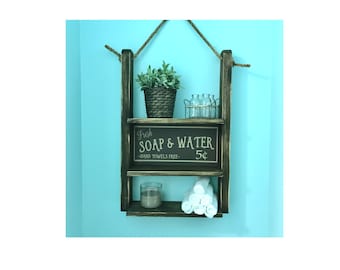 Bathroom Storage Shelf, Hanging Shelf, Farmhouse Decor, Floating Shelf, Shabby Chic, Bathroom Decor, Wood Shelf, Farmhouse Sign, Rustic