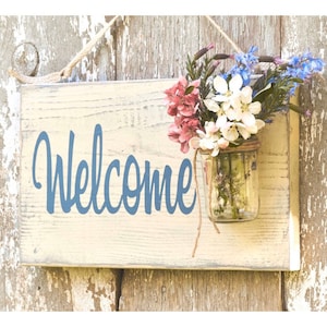 Front Door Sign, Rustic Welcome Sign, Welcome Guests Sign, Hanging Welcome Sign, Outdoor Sign, Outside Sign, Front Porch Sign, House Gift image 1