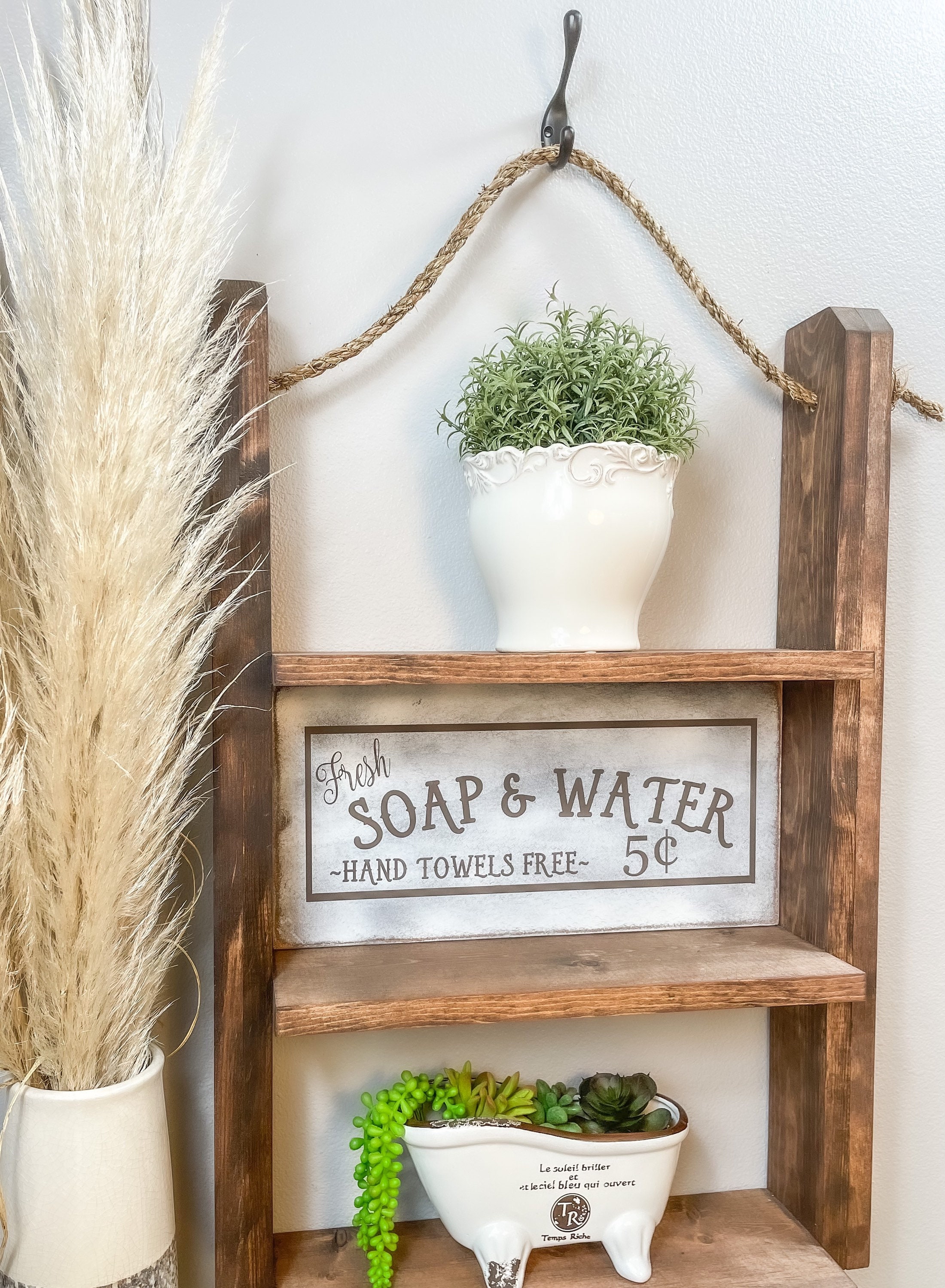 Wood Shelf Bathroom Sink Shelf Bathroom Decor Plant Shelf -    Farmhouse bathroom decor, Over the sink shelf, Diy bathroom storage