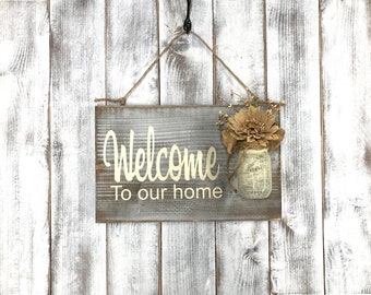 Guest Welcome Sign, Rustic outdoor sign in gray, front porch sign, home decorations, customizable for businesses, birthday gifts for her