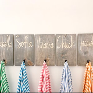 Bathroom Decor for kids towels, Christmas Gift, Back Pack Hooks, Kids Name Sign, Wooden Name Signs, Towel Holder, Towel Rack, Bathroom Hooks