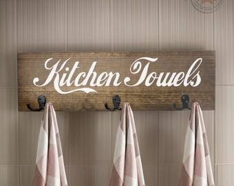 Minimalist Kitchen Towel Holder Sign - Handmade gifts for her and mom- Unique Home Decor for hanging towels - Personalized gift for all
