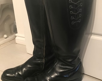 Italian Police Leather Boots, Vintage 80S, With Quick Zip