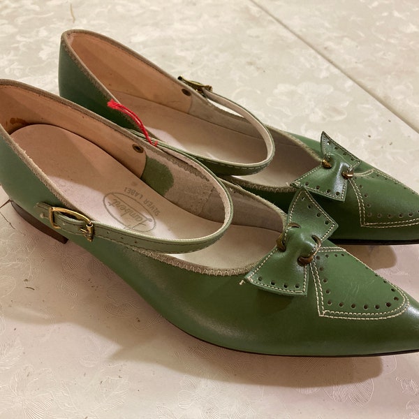 Vtg 1960s NEW DEADSTOCK ballet slip-ons green child girl Mary Jane shoes sz 2 M