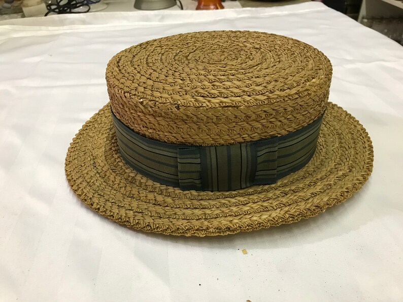 Antique Vintage 1930s Boater Straw Skimmer Mens Hat Sz 7 1/4 Etsy