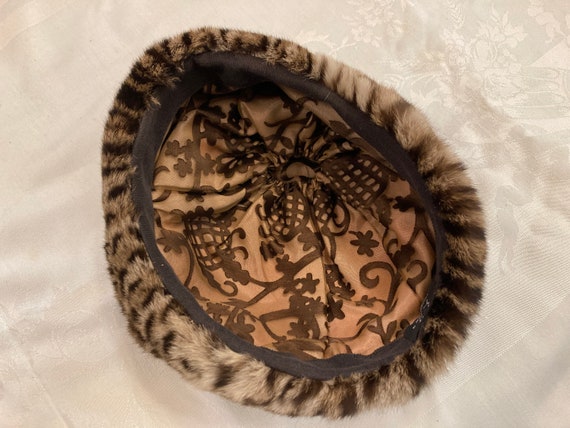 Vintage 1960s faux fur lynx leopard bucket hat sz… - image 4