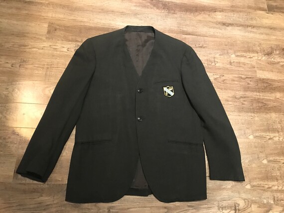 Vtg 1960 collarless black fine wool mens jacket bl