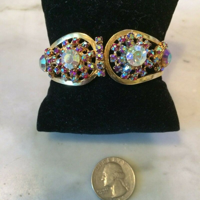 Bracelet Clamper Vintage D&E Juliana Années 1950 - Strass Noir Et Blanc - Excellent état