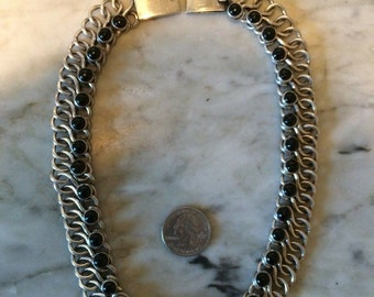 Vtg '80 Cleopatra collar choker onyx sterling silver 925 Taxco necklace 139 gr.