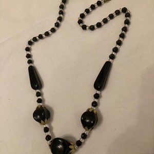 Vtg 1940 LOUIS ROUSSELET FRANCE ? moulded glass beads art deco mourning necklace