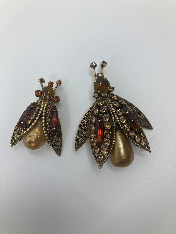 RARE Vtg 1950s Weiss ? Bug Fly Insect Rhinestone Brooches