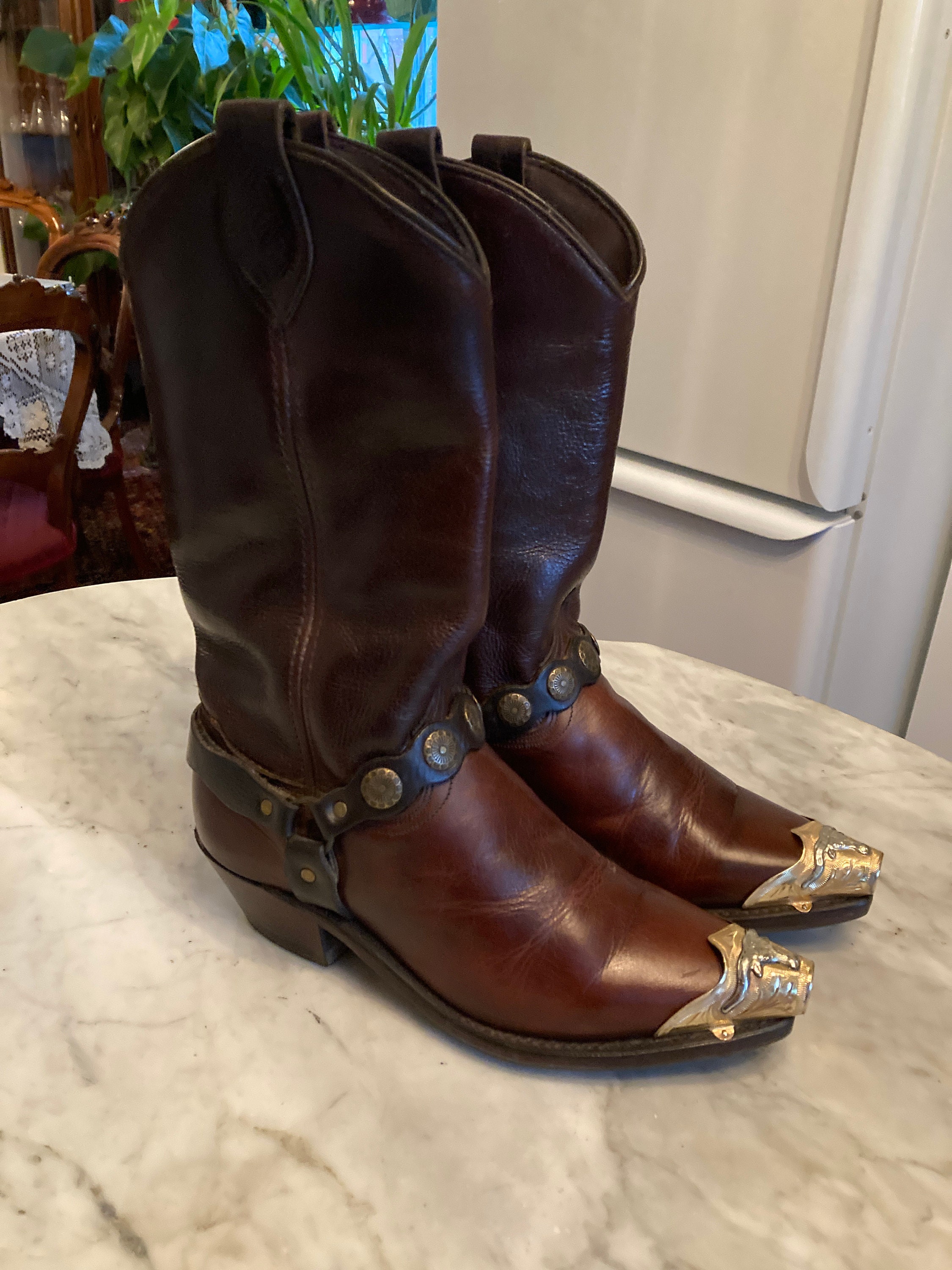 Vtg '90 FRYE ? USA Western Cowboy Metal Toe Tips Rockabilly