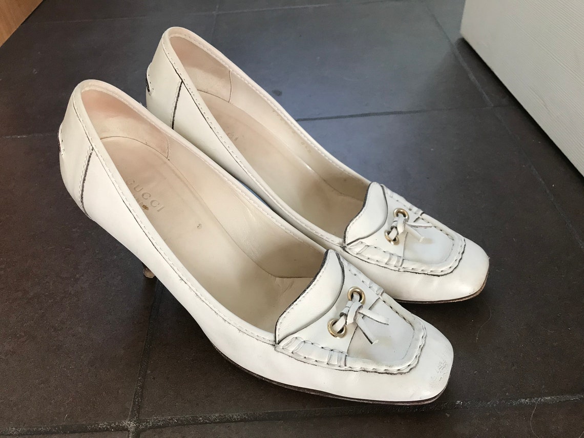 Vtg GUCCI stiletto pumps heel white leather womens shoes sz | Etsy