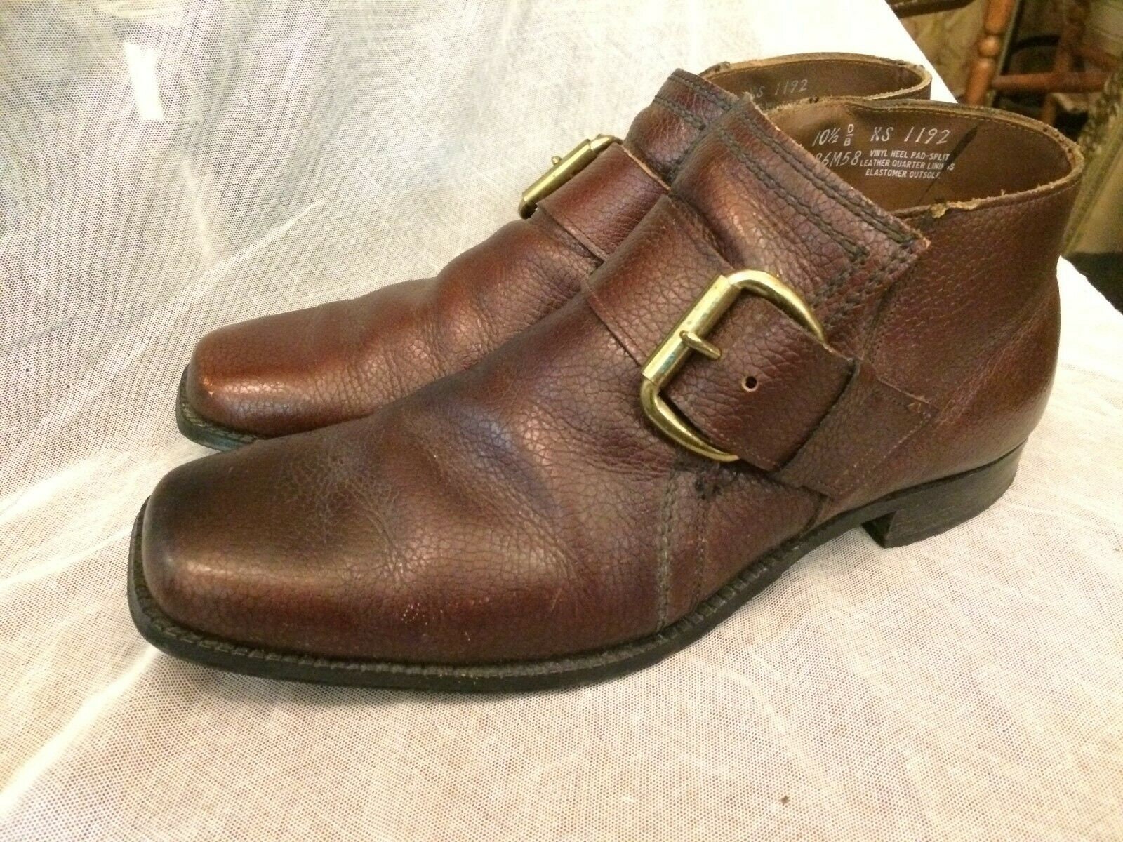 Pedwin BEATLE Brown Leather Ankle Boot Strap Monk Vintage Pebbled Men 9 B Used Vintage 1960s Brown Leather Monk Strap Ankle Boots Buckle  main image 4