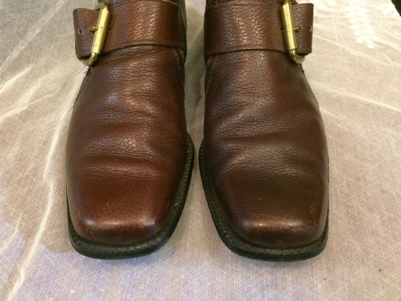 Pedwin BEATLE Brown Leather Ankle Boot Strap Monk Vintage Pebbled Men 9 B Used Vintage 1960s Brown Leather Monk Strap Ankle Boots Buckle  main image 2