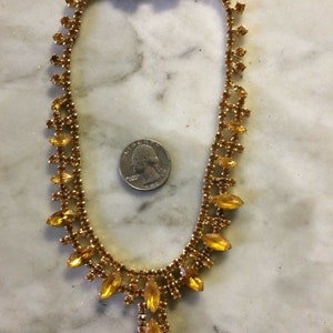 Vtg 1960s  Continental ? yellow paste glass  rhinestone crystal wedding bridal necklace