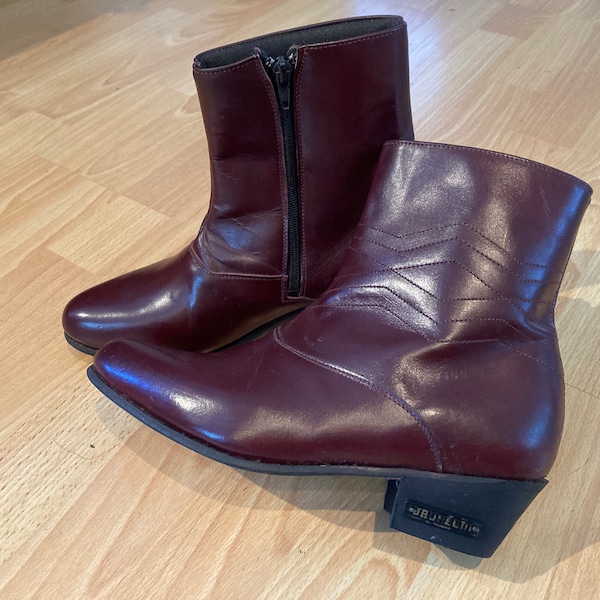 Vtg 1970s JAUREGUI MEXICO Beatles ankle burgundy disco rockabilly mens boots sz 7.5