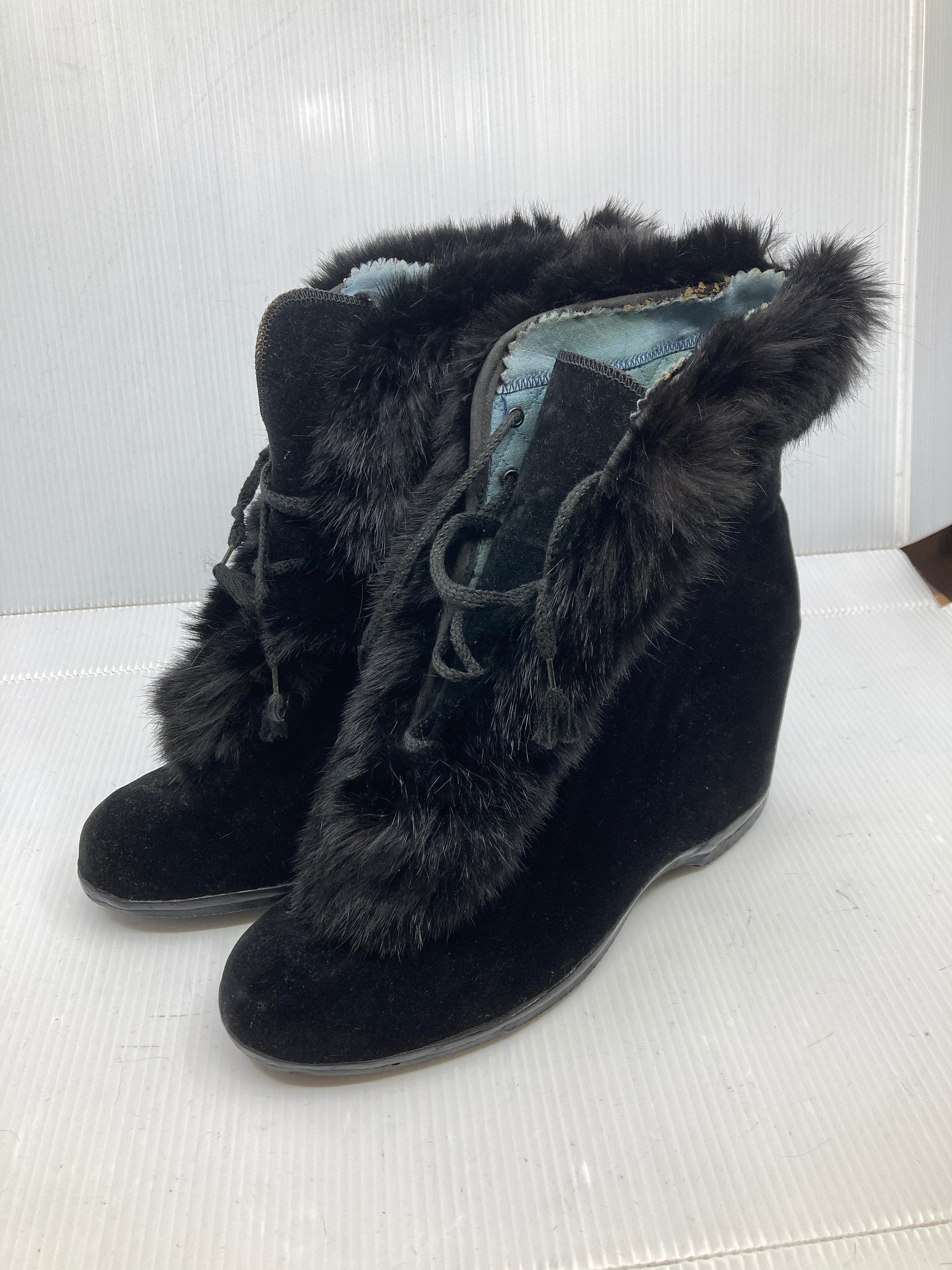 Vtg 1950s Fur Suede Winter Overshoes Rubber Rockabilly Glamour