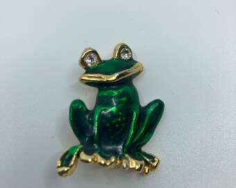 Vtg 1970s D'ORLAN ? green enamel frog brooch