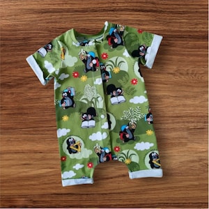 Short rolled hem romper, Krtko, Little mole, Der kleine maulwurf, summer clothes, handmade, Pauli, Green, Friends, Unique handmade clothes