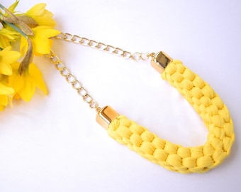 Gift For Woman, Christmas Gift, Gift, Yellow Necklace, Statement Necklace, Yellow Chunky Necklace, Fabric Necklace, Oversize Necklace,Gift