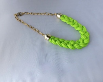 Neon Green, Christmas Gift, Mother, Green,Mom, Gift For Woman, Green Necklace, Bib Necklace, Chunky Necklace, Woven, Bridesmaid, Wedding