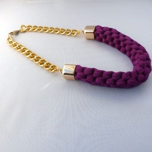 Christmas Gift, Statement Necklace, Gift, Purple Necklace, Woven Necklace, Knot Necklace, Bib Necklace, Chunky Necklace, Fabric Necklace