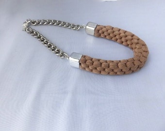 Brown, Christmas Gift, Mother, Gift For Woman, Gift, Brown Necklace, Statement Necklace,  Woven Necklace, Fabric Necklace, Stocking Filler