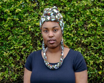 African Print, Headwrap, Ankara headwrap, African Jewellery, Gift for Mum, African Print, Statement Necklace, Afrocentric, Ankara, Christmas