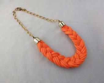 Mother, Gift, Christmas Gift, Orange Necklace, Statement Necklace, Chunky Necklace, Bib Necklace, Braided, Bold, Woven, Paracord Necklace