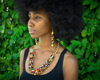 Afrocentric, Ankara, Necklace, Christmas Gift, Sister, Wife, African Jewellery, Woman, Gift, Statement Necklace, African Print, Bib, Woven