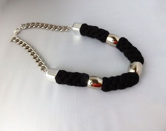 Christmas Gift, Gift For Woman,Black Necklace, Statement Necklace, Anniversary, Bib Necklace, Big Necklace, Bead Necklace, Woven necklace