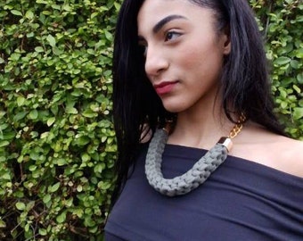 Unique handmade Modern Jewelery knitted Christmas Gift Statement Necklace For Woman Gift For Her Yarn Afrocentric Chunky Green Necklace