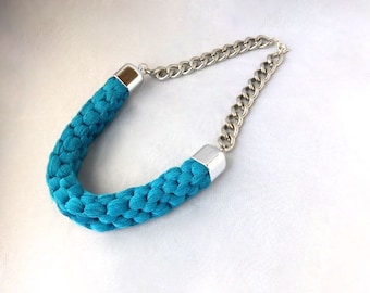 Woven necklace,Gift, Gift For Woman,Lightweight necklace, Statement Necklace, Big Necklace, Bib Necklace, Chunky bib Necklace, Blue Necklace