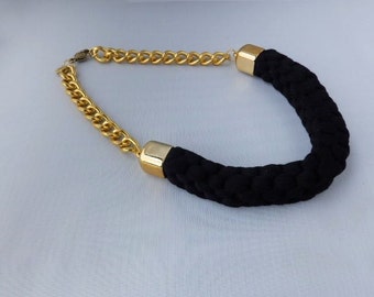 Christmas Gift, Gift For Woman, Black Necklace, Statement Necklace, Chunky Bib Necklace, Royal blue Necklace, Big Necklace, Woven Necklace