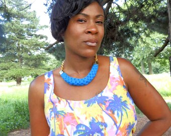 Gift, Christmas Gift, Gift For Woman, Blue Necklace, Statement Necklace, Bib Necklace, Chunky Necklace, Light Blue, Woven Necklace, Fabric