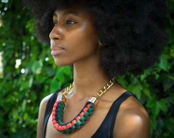 Christmas Gift Woven Necklace Ethical African Bohemian Statement Jewellery Woven Chunky Wife Gift Sister Mom Mum Christmas Friend Big Bold