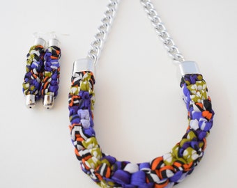 Christmas Gift,Purple Necklace, African Jewellery, Chunky Necklace, Bib Necklace, Woven Necklace, Statement Jewellery, African, Ankara, Gift