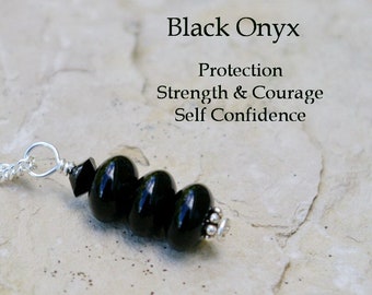 Black Onyx Handmade Pendant Necklace, Powerful Protection, Divination Pendulum pendant, Confidence, Courage, Strength, Sterling Silver